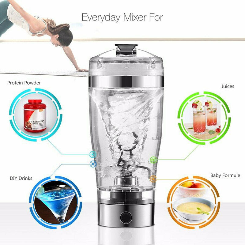Electric Protein Shaker Bottle – USB Rechargeable Vortex Blender (600mL)
